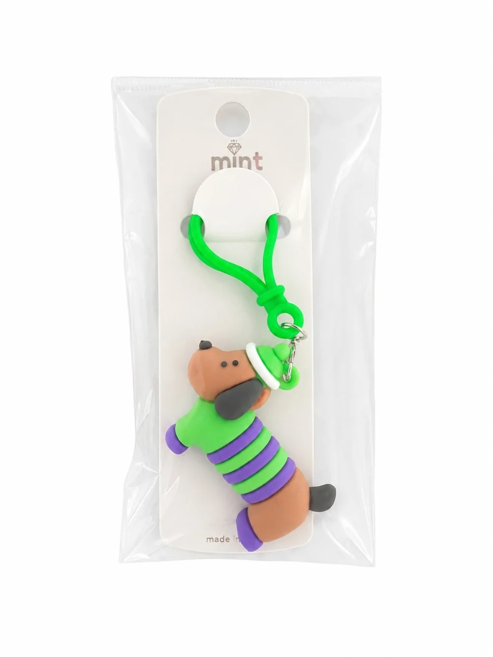Mint Green & Purple Dachshund Dog Keychain Charm